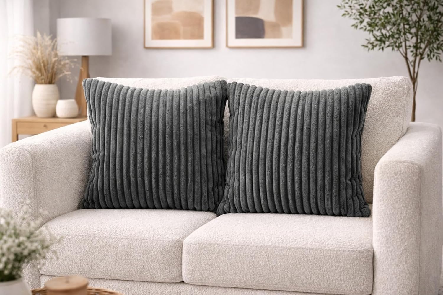 AWARD VELVETS Premium Faux Rabbit Fur Plush Luxury Soft Fluffy Striped Decorative Throw Pillow/Cushion Covers for Sofa, Couch, Living Room - (Dark Grey, 24 x 24 inch) Set of 1