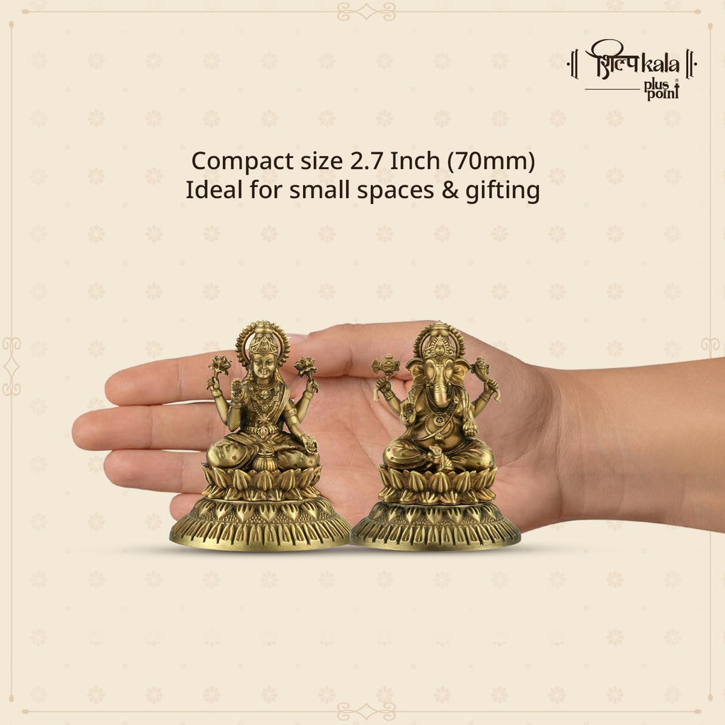 Shilpkala 2.7 Laxmi & Ganesh Ji Brass Idol (Statue, Murti) for Table, Home & Office Decor, Worship & Gift