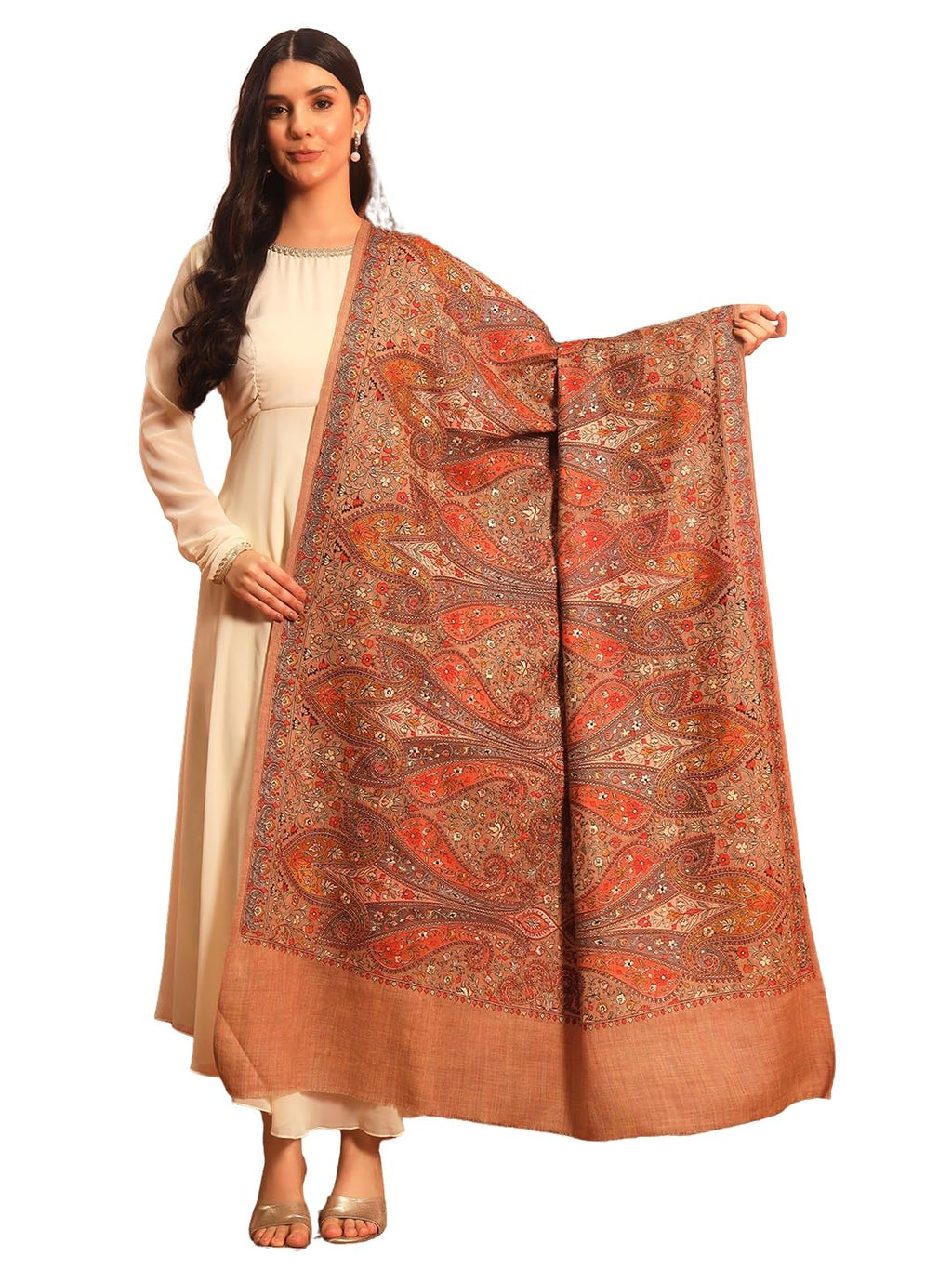 Pashmoda Women Mahnoor 100% Pure Wool Sozni Hand Embroidered Shawl (Size: 40x80in, 101x203cm) LIS40