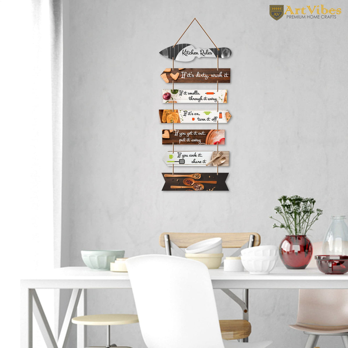 Artvibes Kitchen Rules Printed MDF Wooden Wall Art For Cafe | Kitchen | Restaurants | Quotes Decor Item | Kitchen Quotes Wall Hanging | Wall Poster | Modern Artwork | Art Print | Gift Items (WH_7005N)