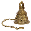 Artvarko Brass Big Temple Bell with Chain Radha Krishna, Shiva, Maa Durga, Hanuman, Lakshmi & Ganesha Engraved for Pooja Puja Room Mandir Ghanta Home Entrance Décor