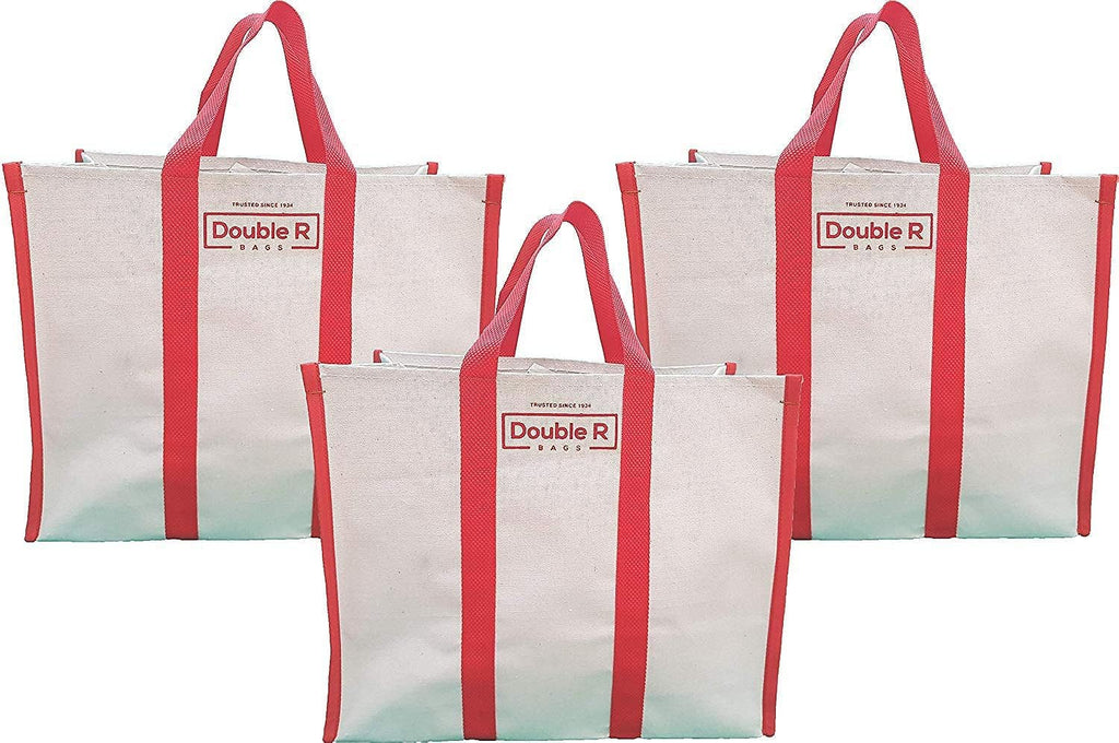 DOUBLE R BAGS Big Eco Cotton Canvas Shopping Bags For Carry Milk Grocery Fruits Vegetable With Reinforced Handles Jhola Bag (Pack of 3, Red)