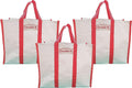 DOUBLE R BAGS Big Eco Cotton Canvas Shopping Bags For Carry Milk Grocery Fruits Vegetable With Reinforced Handles Jhola Bag (Pack of 3, Red)