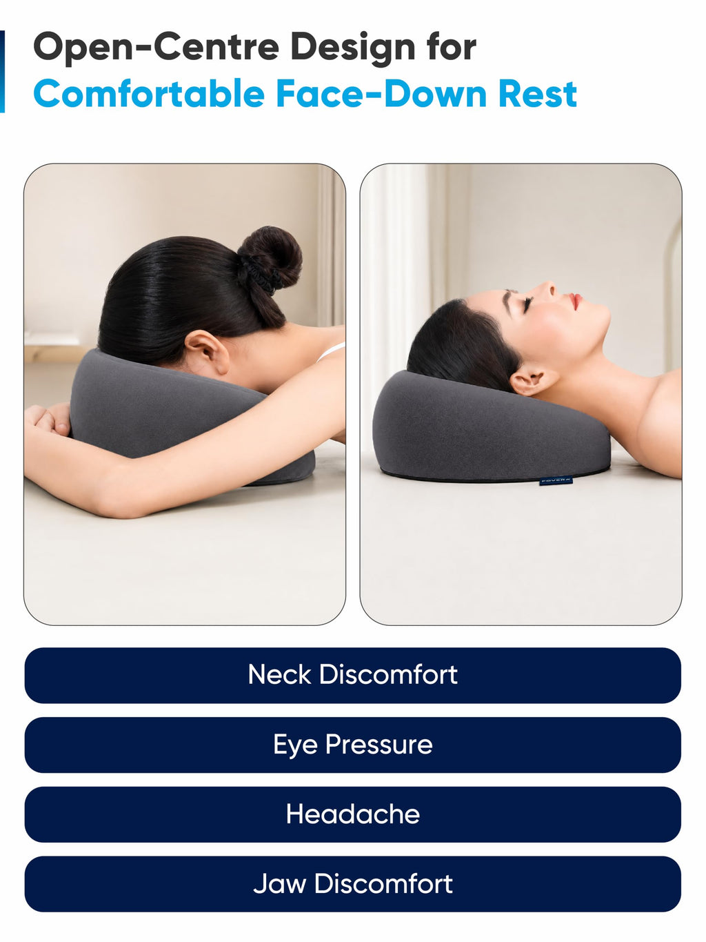 FOVERA Face Down Pillow for Massage Table & Bed, Prone Face Pillow for Stomach Sleeping, Cushion for Post Eye Surgery Recovery, Soft & Comfortable, Removable Washable Cover