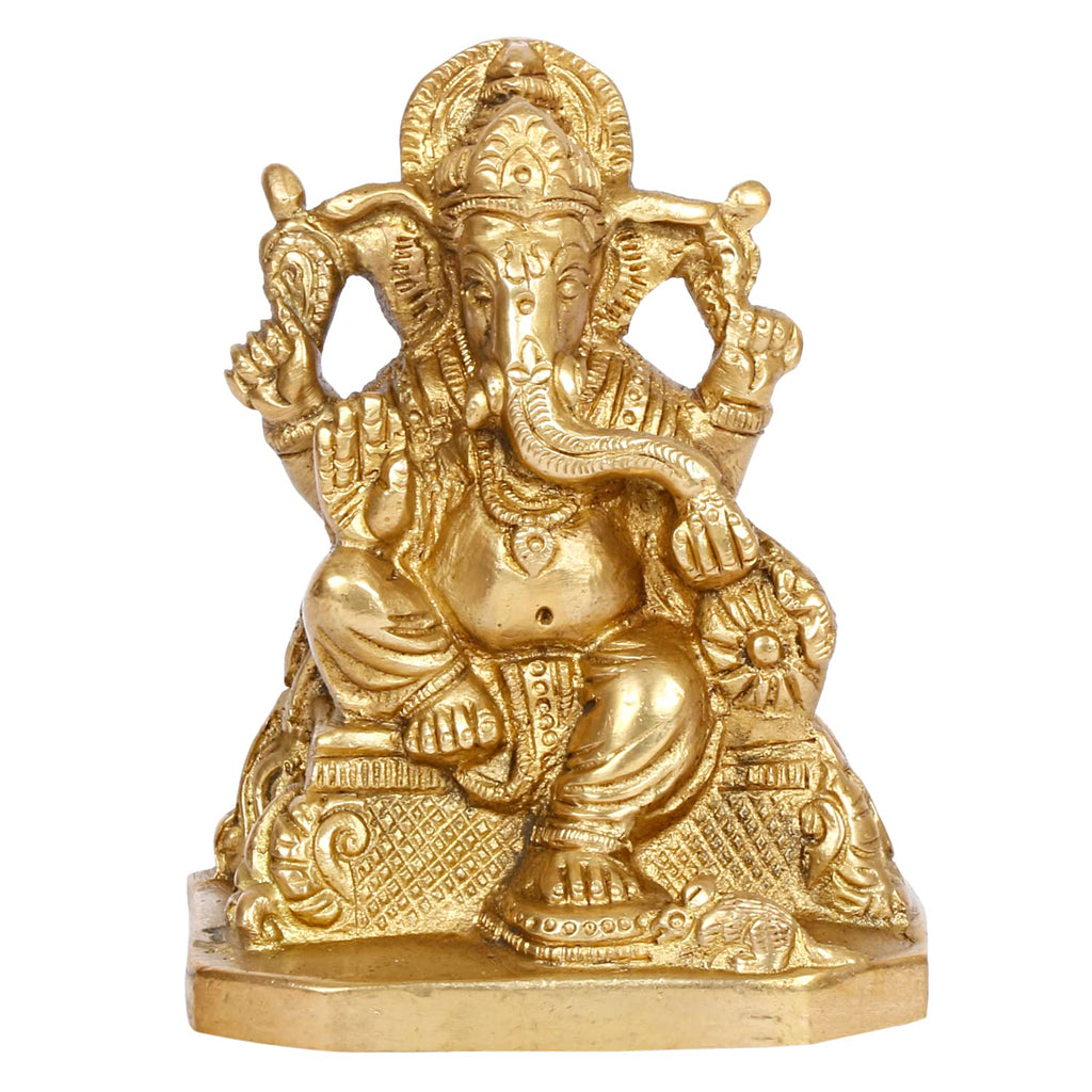 SVARUP Brass Ganesh Bhagwan Idol Ganesha Statue Ganpati Murti for Home Entrance Decor Diwali Gift Height 4 Inch