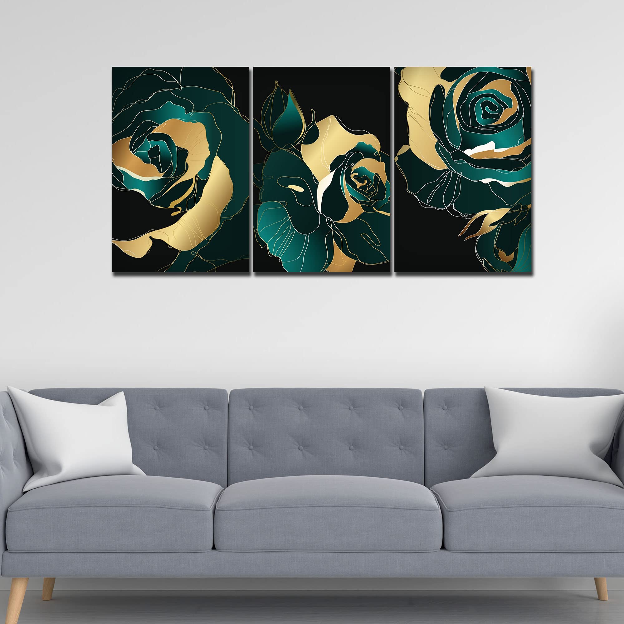 VIBECRAFTS 3 Pieces Abstract Line Art Rose Flower Canvas Wall Painting Fitted With Wooden Frame For Home | Office | Living Room | Gifts(PTVC3Pcs3_11508N)