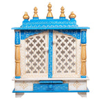 Kamdhenu Art and Craft Wood Home Temple (18 x 12 x 21 inch, White & Blue)