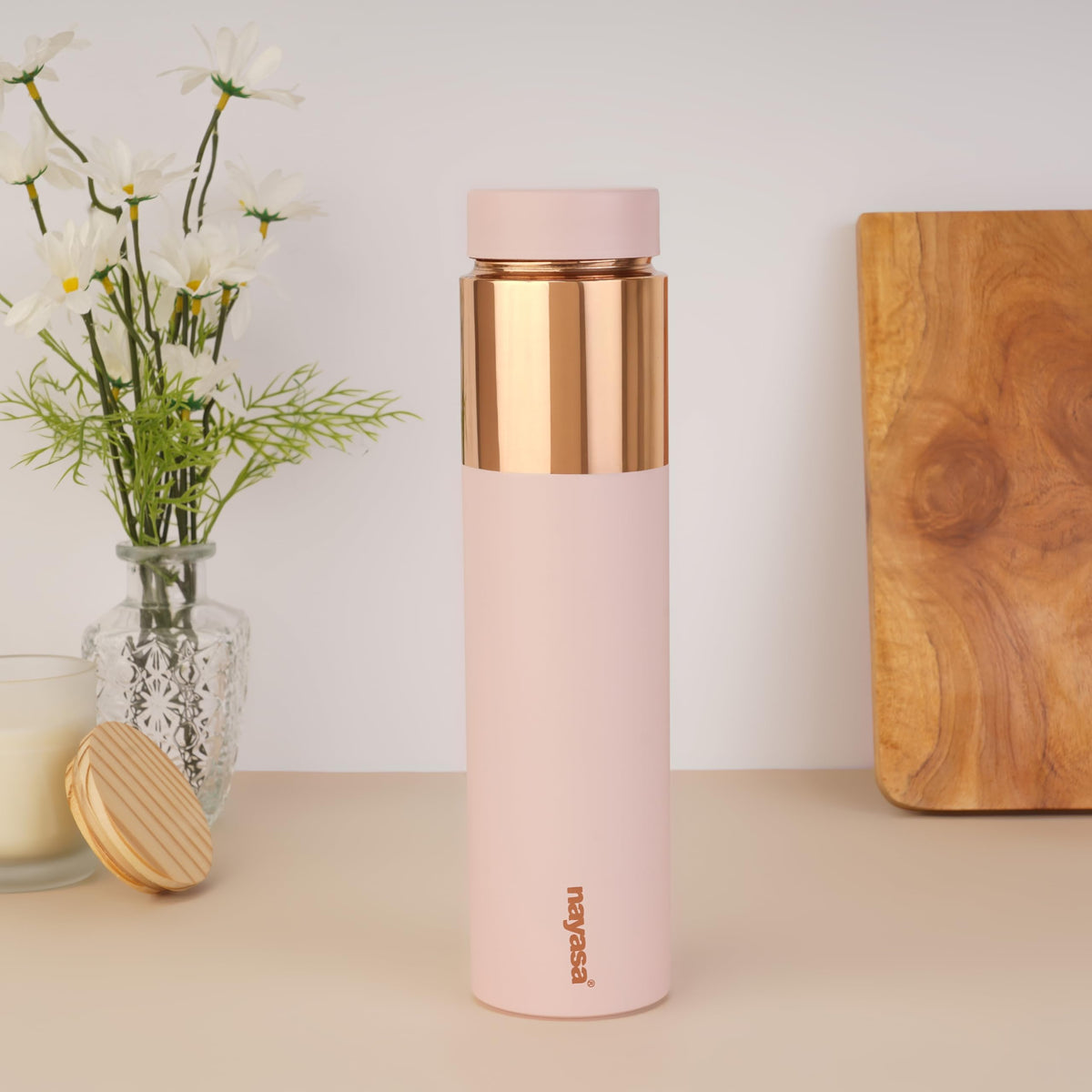 Nayasa Tower Deluxe Copper Water Bottle- 1000 ML | Leak Proof And BPA Free Premium Copper Water Bottle | Ideal For Office & Daily Use | Boosts Immunity, Supports Digestive & Liver Health | Pink