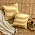 Award Velvet's - 100% Cotton - Yellow & White Stripes Cushion Covers Set of 2 (16 x 16 inches) - Cushion Covers for Sofa & Living Room Décor