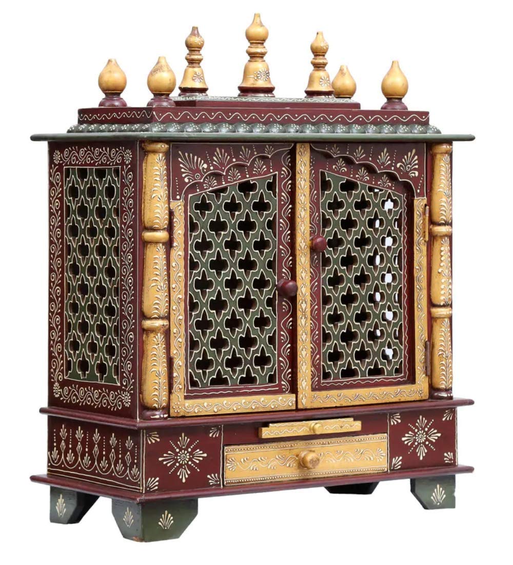 Kamdhenu Art and Craft Wooden Temple/Home Temple/Pooja Mandir/Pooja Mandap/Temple for Home (Maroon), 24 Cm