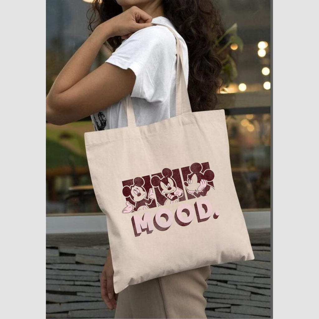 Peach Blossom Printed Cotton Zipper Tote Bags | CBAG - WHT-MOOD