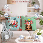 STITCHNEST Set of 2 Bloom & Positivity Collection Printed Jute Cushion Covers 16x16 Inches | Decorative Throw Pillow Covers for Sofa, Living Room, Bedroom | Perfect for Home Decor