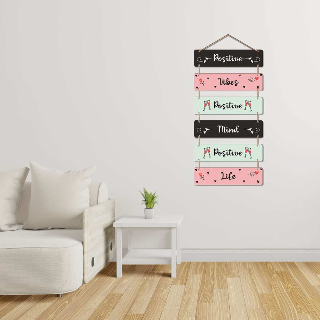 Artvibes Positive Vibes Positive Mind Decorative Wall Hanging Wooden Art | Quotes Decor Item | Wall Illustrations | Office Decor | Inspirational Quotes Wall Art | Mdf Wall Decoration(WH_3243N)