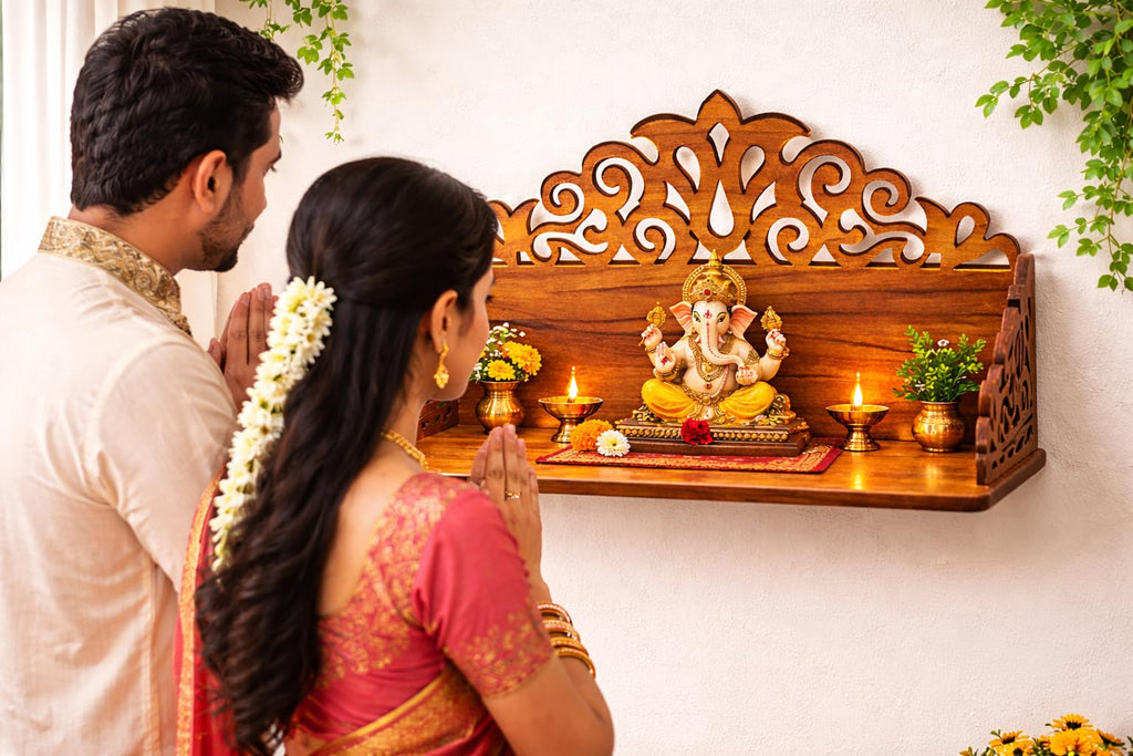 Fliptic Wooden Mandir for Home | Pooja Mandir for Home & Office | Wooden Puja Ghar Stand for Prayer Room | Small Devghar Temple for Living Room Decor & Daily Worship