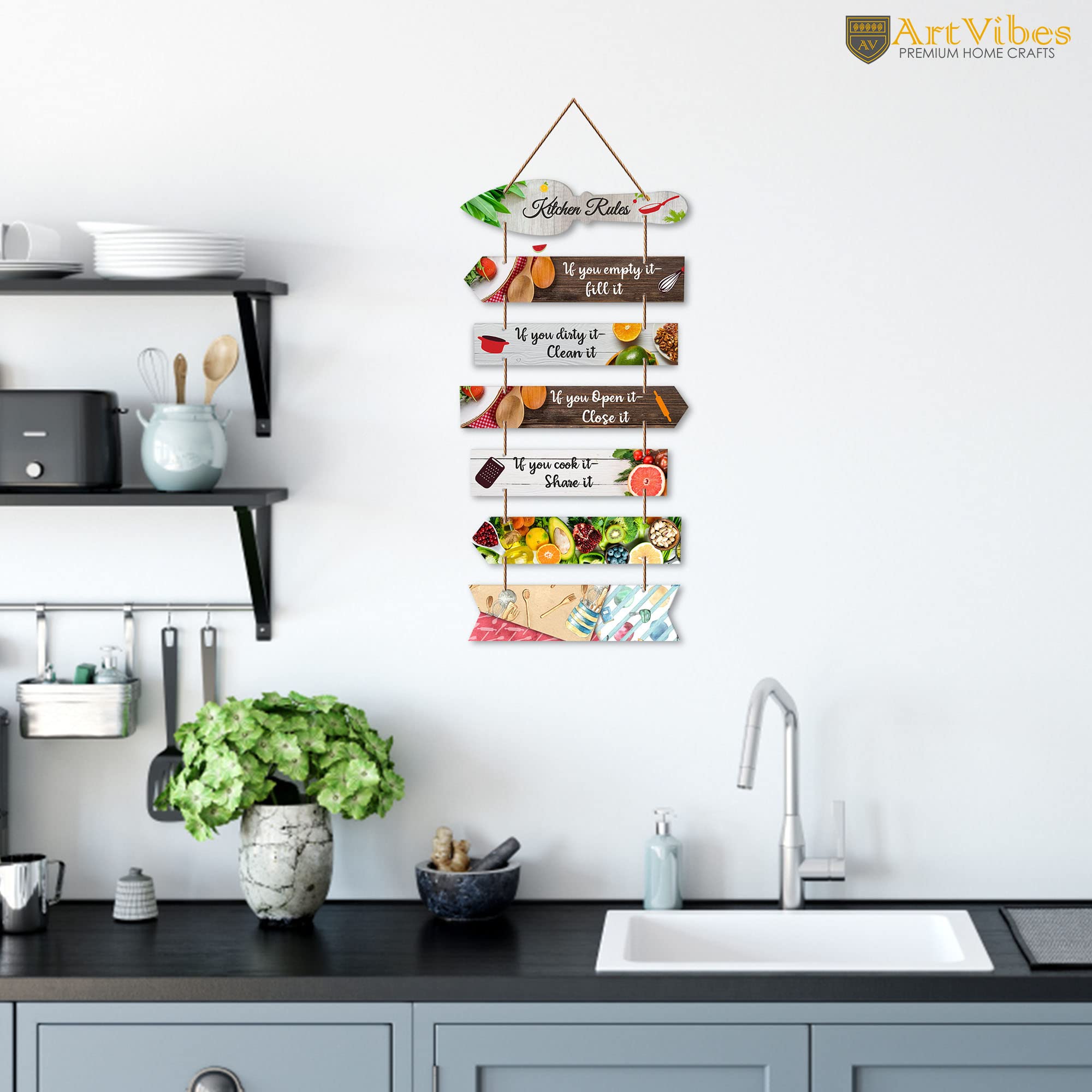 Artvibes Kitchen Rules Printed MDF Wooden Wall Art For Cafe | Kitchen | Restaurants | Quotes Decor Item | Kitchen Quotes Wall Hanging | Wall Sculpture | Signs & Plaques | Gift Items (WH_7004N)