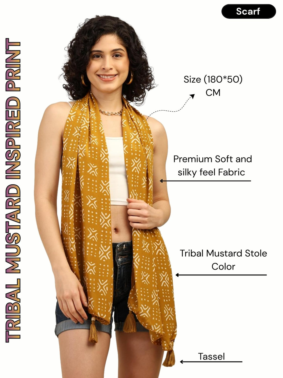 KE KANHA EXPORTS Scarf for Women Boho | Border Print Stylish | Stole for Women Breathable Summer Beach Wrap with Tassels | Multicolour |180 x 50 cm FREE Scrunchie Included