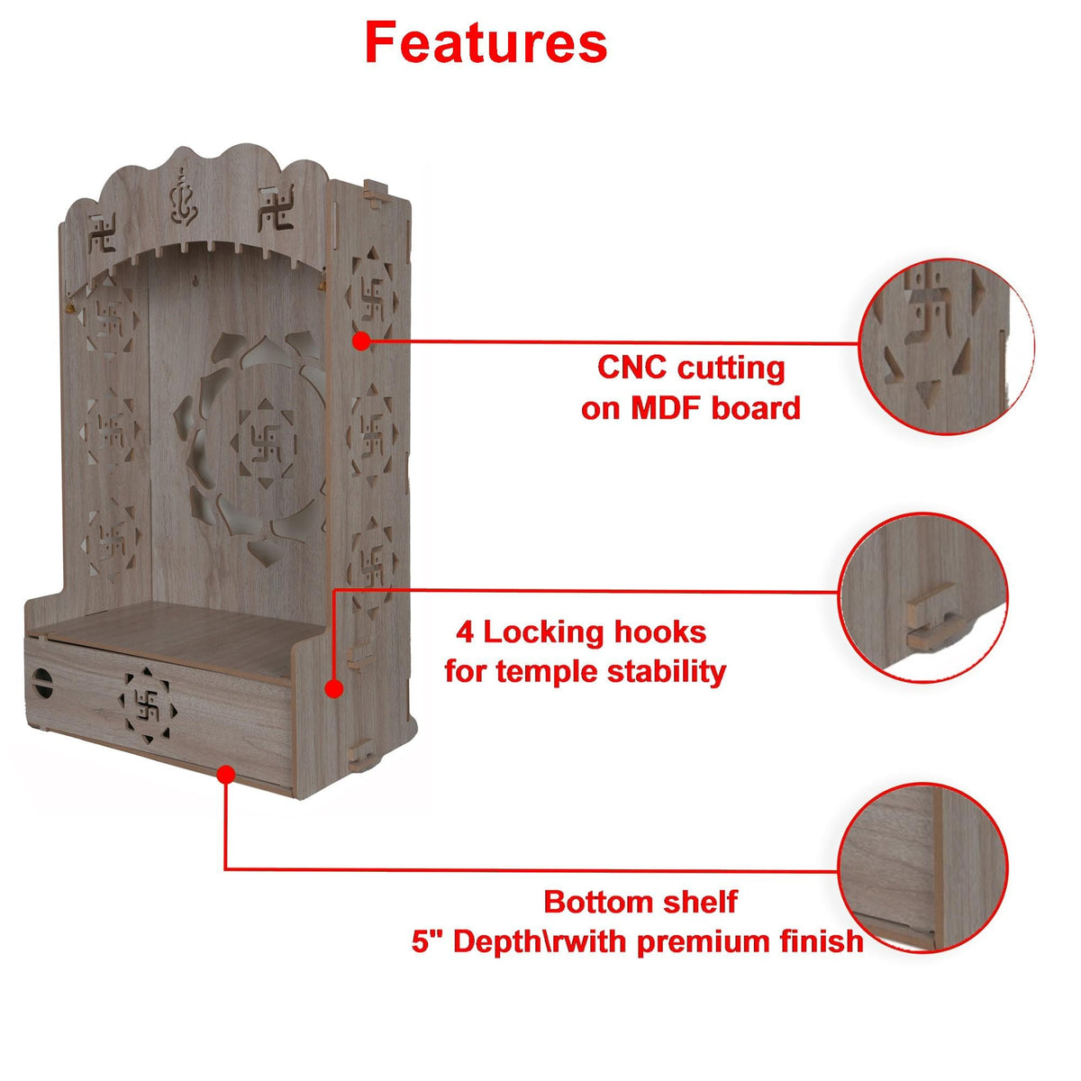 AR ART Divya Pooja mandir for Home Office Foldable Pooja Stand for god devghar for Home mandir for Home Wall Mounted (074)