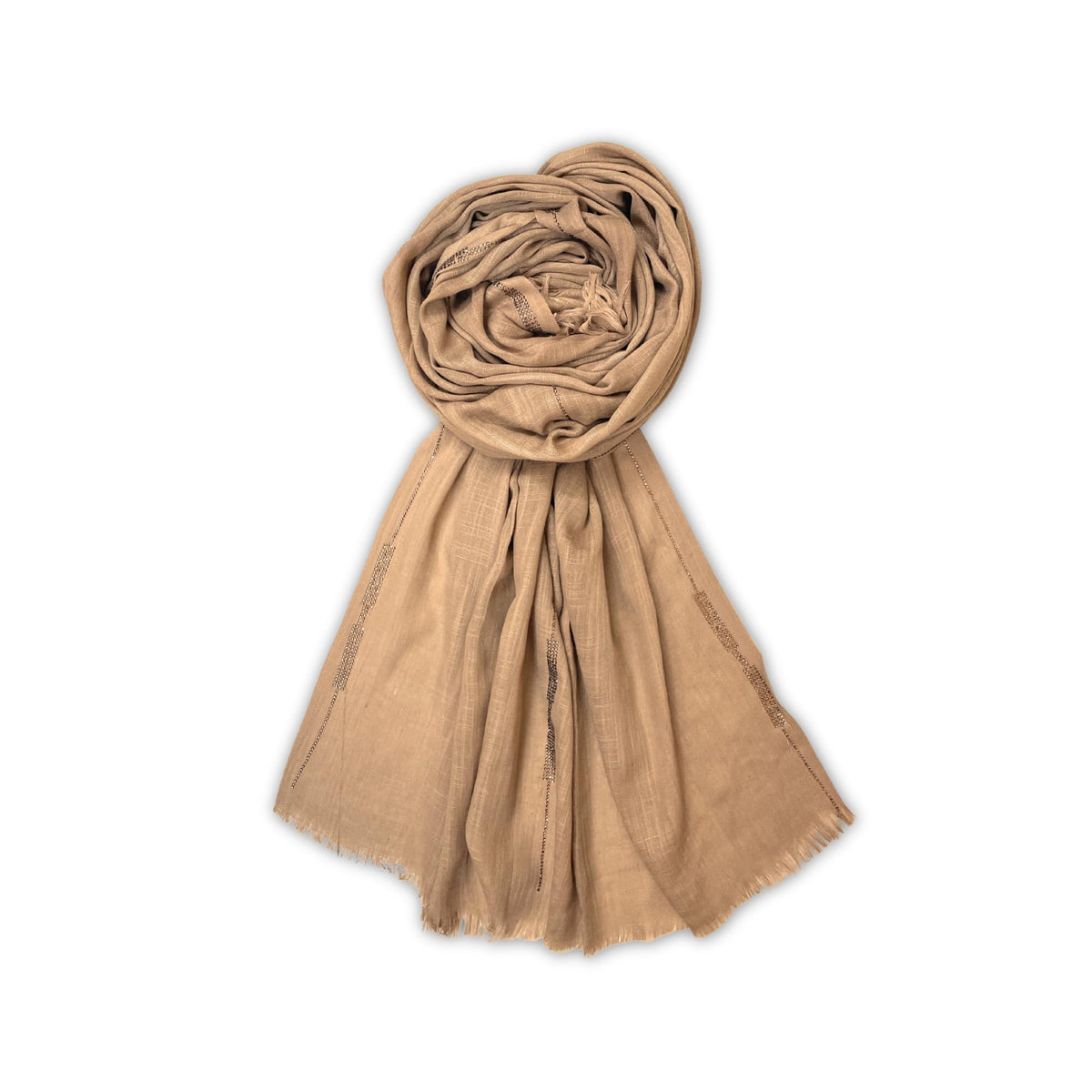 FAHABO Scarf Woman Voile Cotton Scarves with Rhinestone Embellishments | Hijab Scarf | Headscarf | Neck Scarf | Stoles | Wraps Size 71 L x 32 W (Almond Brown)