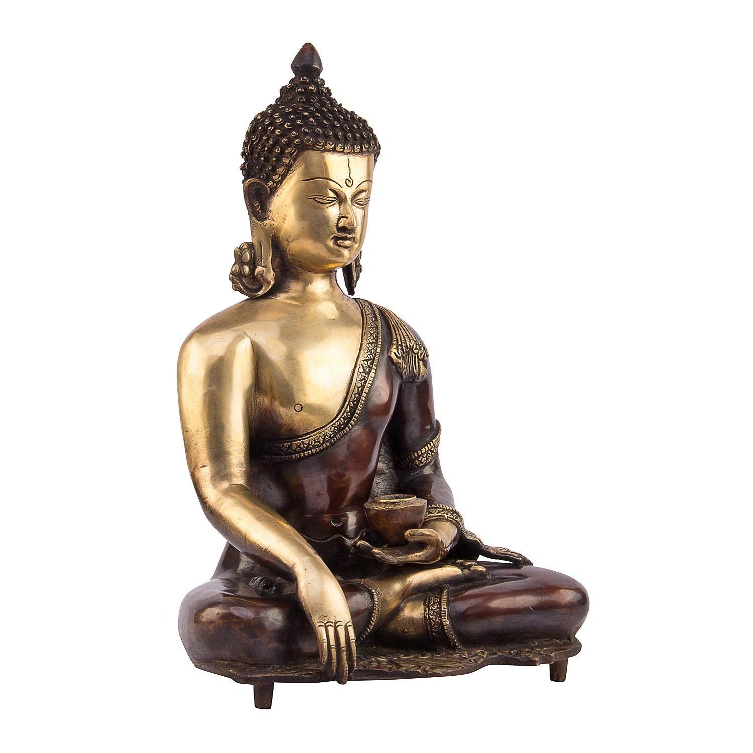 Svarup Brass Buddha Idol in Bhumisparsha Mudra Statue Tibetan Buddhist Décor Height 16 Inch Weight 9.5 Kg Color Bronze
