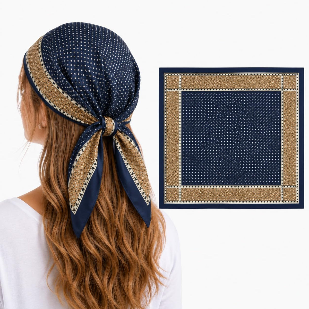 Etietnic Satin Square Head Scarf for Women,ALL OVER COPPER Printed