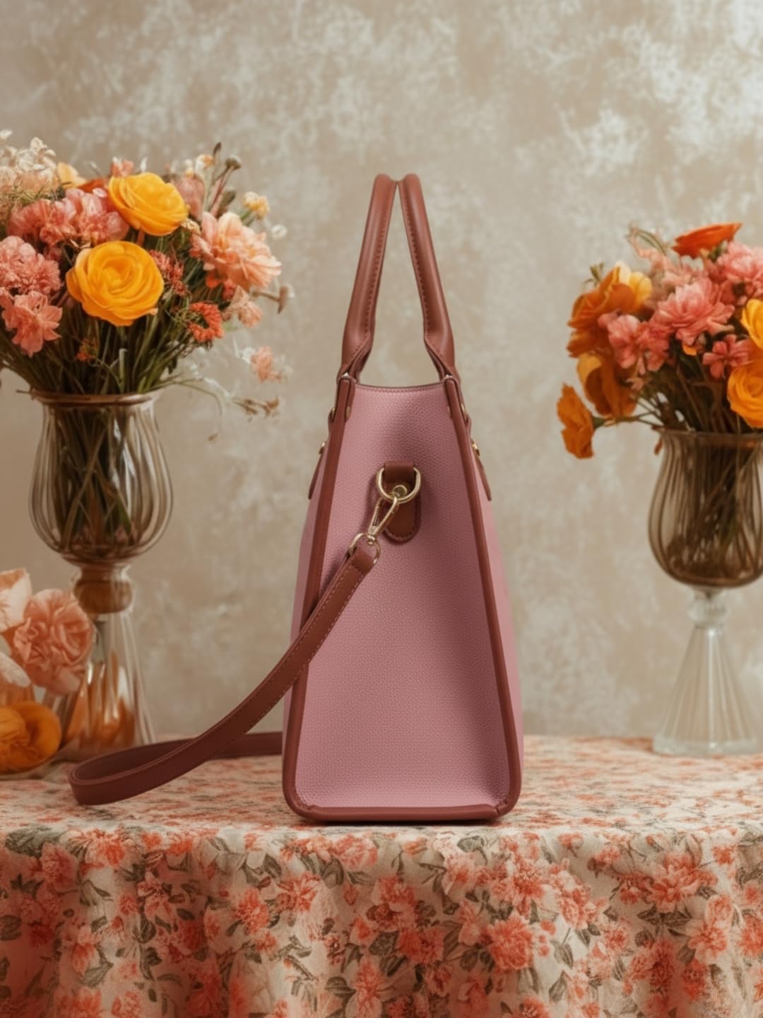 LIKE STYLE Women’s PU Tote Bag with Mandala Design | Laptop Compartment Shoulder & Crossbody Handbag | Office Work & Daily Use Large Tote (Pink)