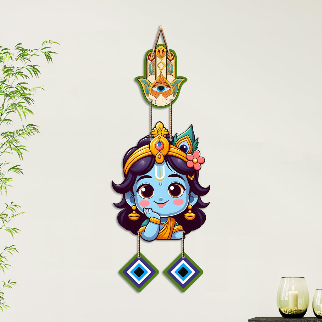 Artvibes Bal Krishna Face Evil Eye Wall Hanging for Home Entrance Decor | Nazar Battu Protection Hanging for Living Room Bedroom Temple Office | Vastu Positive Energy Decorative Gift (WH_8573N)