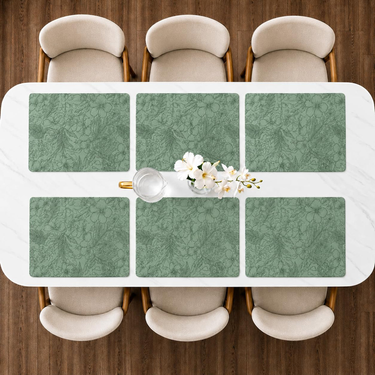 TheTableTales Embossed Faux Leather Placemats Set of 6 | Washable Heat Resistant Dining Table Mats| Non Slip Faux Leather Place Mats for Kitchen Dining Table (Green 43 cm x 30 cm) Kafalo
