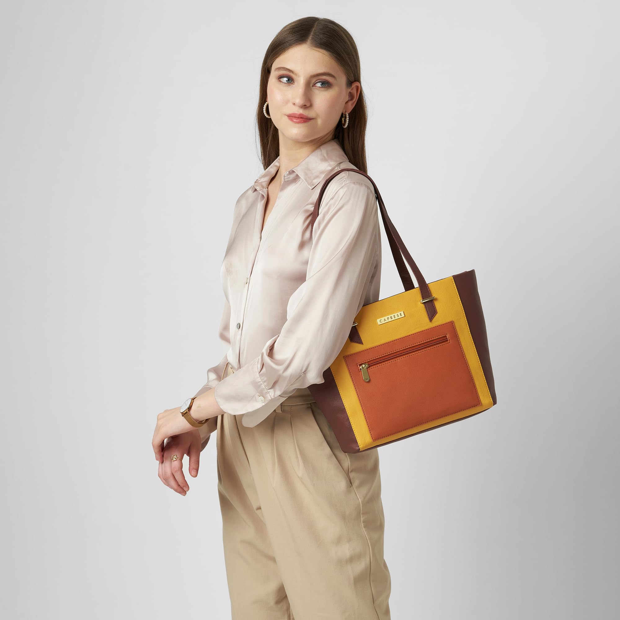 Caprese Jelly Medium Tote Bag for Women with Comfortable Straps | Stylish Shoulder and Handheld Bag | Fits Upto 16 Inch Laptop | Multi-Compartment Design for Work, Travel, Shopping (Chocolate Brown)