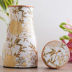 INDIAN ART VILLA Pure Copper Bedroom Bottle with Inbuilt Glass - Floral Design, Drinkware & Serveware, Perfect for Home, Office, and Gifting, Volume- 950 ML