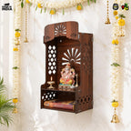 Gift Kya De Divya Om Beautiful Wooden Pooja Stand for Home, Temple, Office, Wall Mounted Puja Mandir with LED Light, Home Temple, Wooden Mandir for Home Decor, Size (H-20, L-12, W-8 Inch) (Wood)