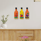 Artvibes Rajashtani Music Culture Decor Bottle shaped Wooden Wall Hanging | Wall Sculpture | Signs & Plaques | Handcrafted Art | Artwork | Aesthetic Wooden Decor | Unique Gift (WH_9513N), Set of 3