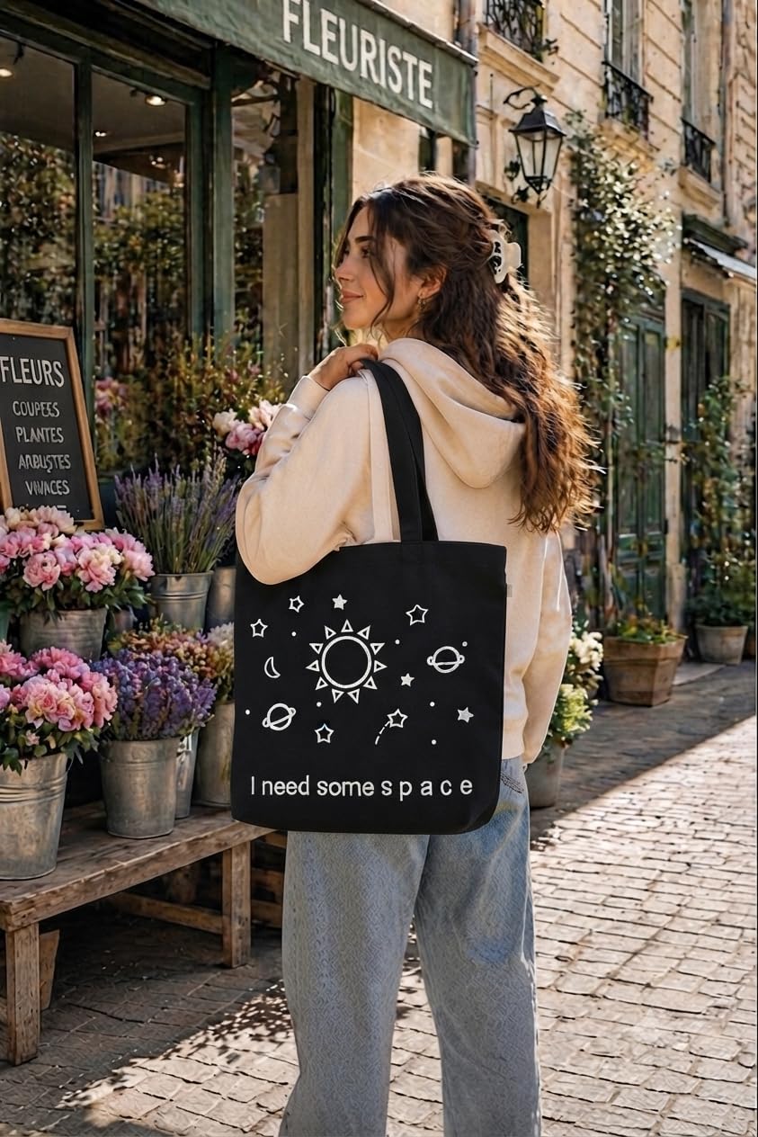 MASQ Premium ToteBag for Women with Zipper | Embroidered Foldable Shoulder Bag with Multiple Pockets | Spacious Handbag for College & Office | Eco-Friendly & Reusable (AP_TB_Galaxy_01)