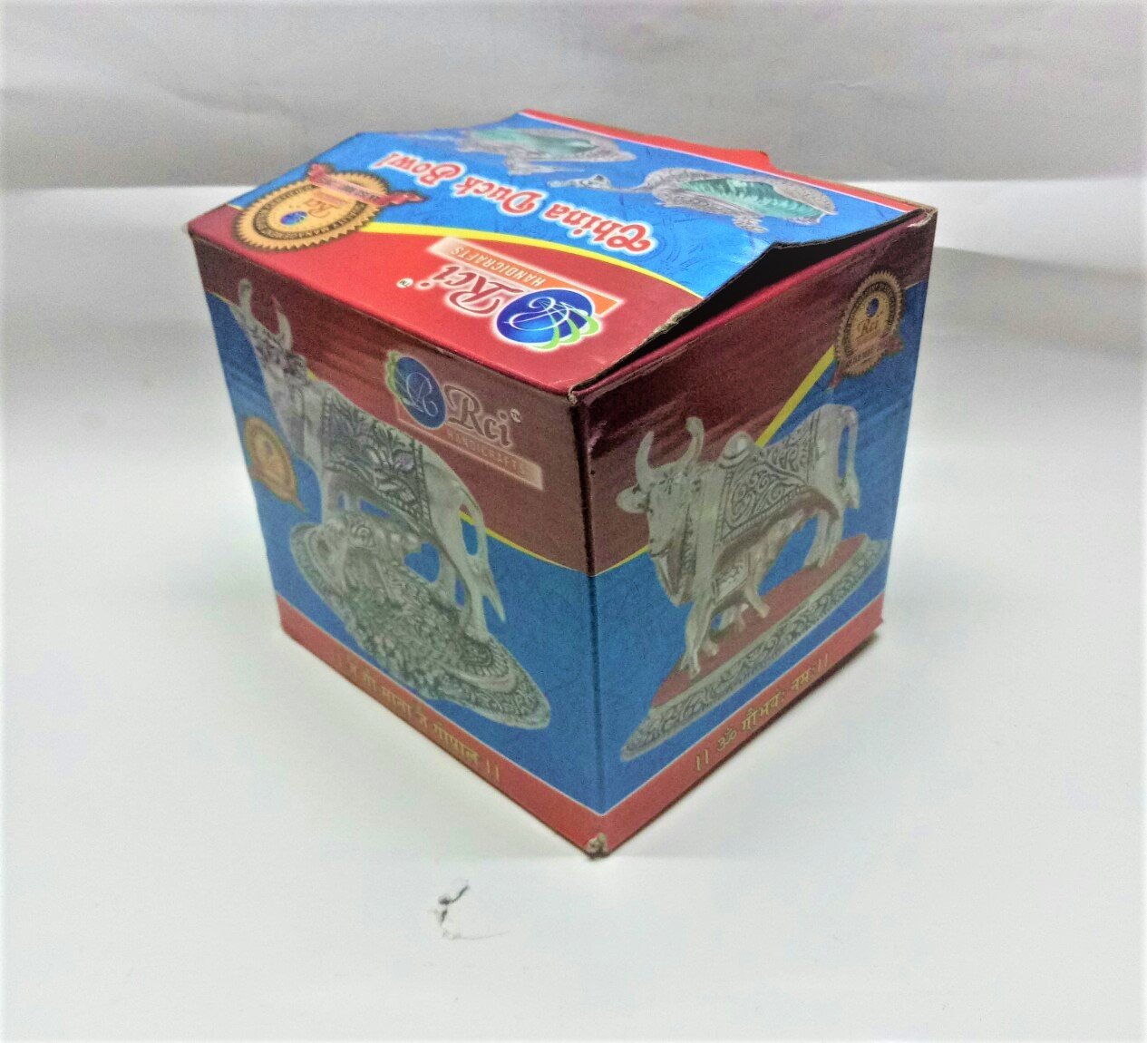 Rci Handicrafts Aluminium Kamdhenu Cow and Calf with Krishna Oxidized Handmade Spiritual Showpiece Figurine Sculpture, Standard Size (Golden)