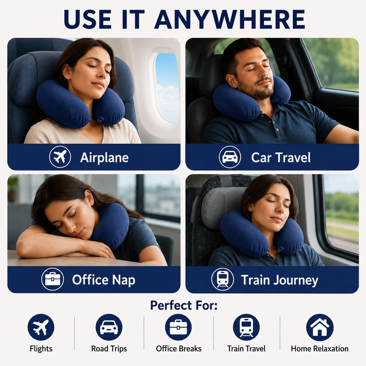 Billebon Gel Infused Memory Foam Neck Pillow, Travel Pillow with Adjustable Velcro Straps, for Travelling & Flight Travel, Ergonomic Support for Comfort