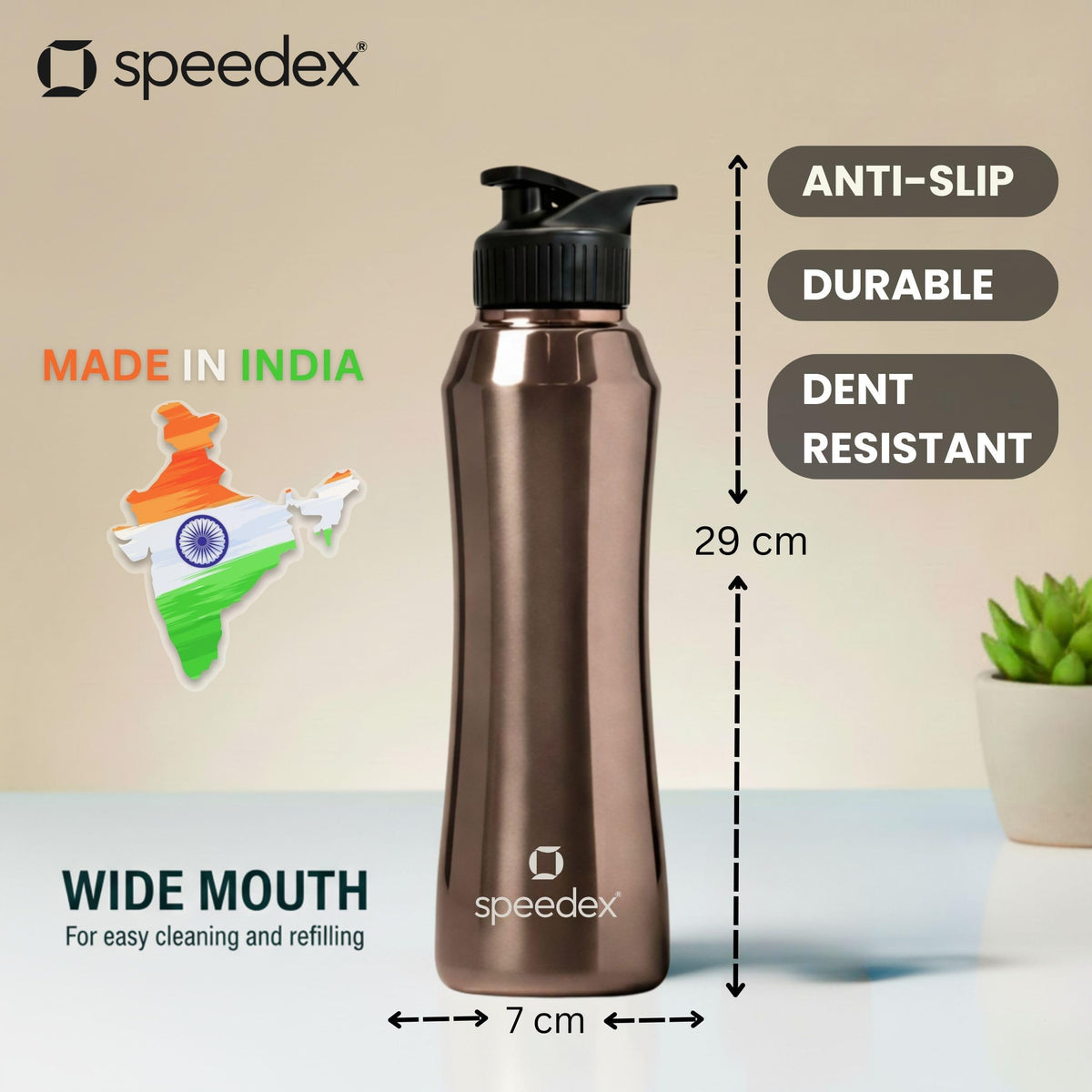 Speedex Stainless Steel Water Bottle 1 Ltr, Leak Proof Sipper Cap, BIS Approved 1000 ml Metal Bottle For Daily, Office, School, Gym, Travel Use for Men, Women, Kids, Adults, Copper Gold, Set of 4
