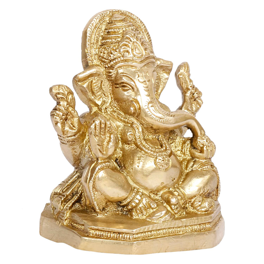 Svarup Brass Ganesh Bhagwan Idol Ganesha Statue Ganpati Murti for Home Entrance Decor Diwali Gift Height 3.75 Inch Gold