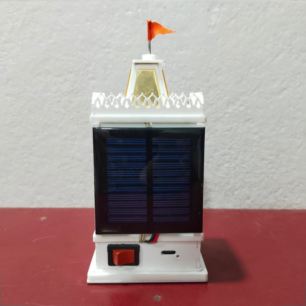 Solar Rechargeable Mini Mandir for Car and Office Desk, White with Gold Accents, Without Idols (White)
