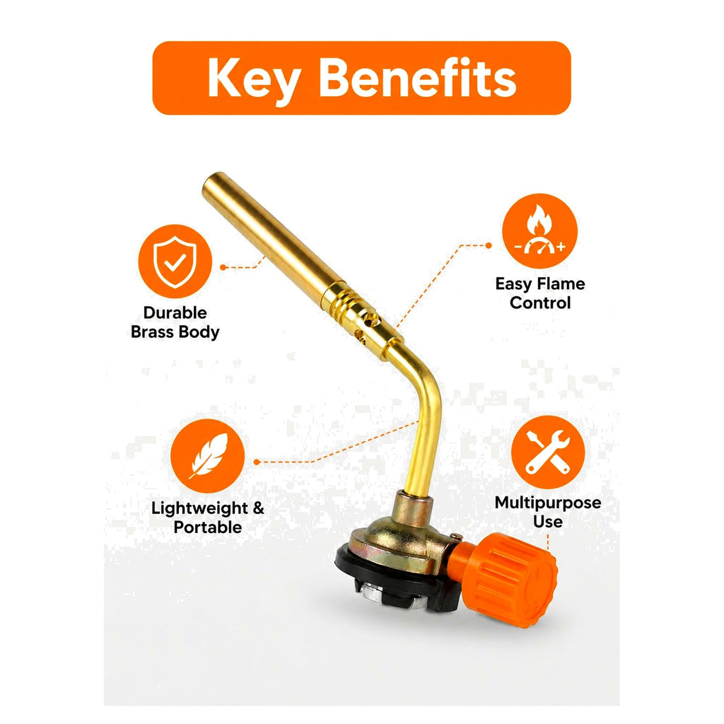 Zoracook Butane/LPG Single Nozzle Gas Torch with Brass Nozzle Multipurpose Manual Ignition for Cooking Copper Pipe Welding Jewellery Making Soldering Camping DIY
