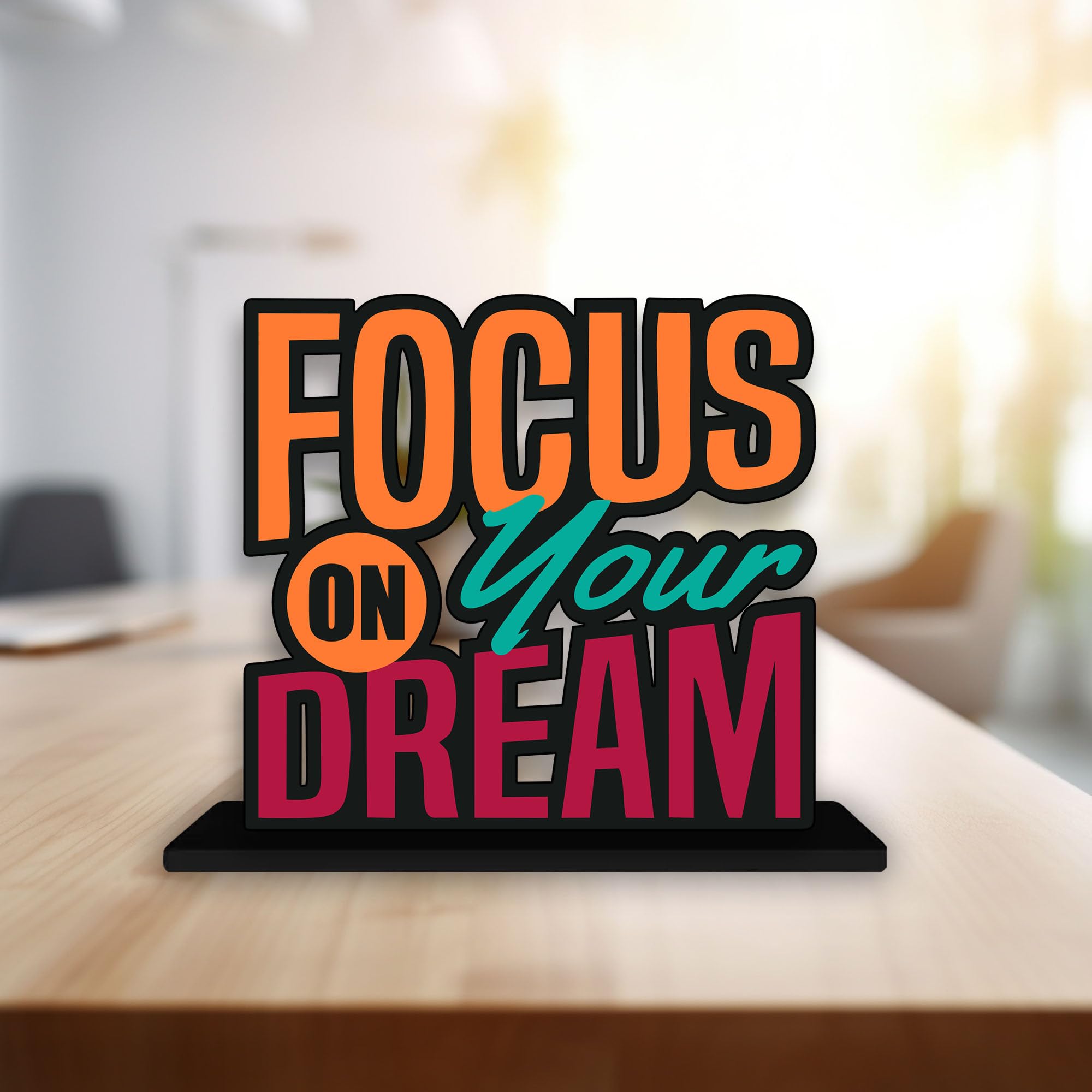 Artvibes Wooden Alphabet Idols and Figurine Focus On Your Dream Positive Quotes Table Decoration for Office Desk | Home Decor | Living Room | Modern Art Wooden Showpiece Gift Item (Sp_1158)