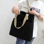 HOMELYA Cotton Tote Bag for Women | College & Office Shoulder Bag | Fits 14 Laptop | Inner & Outer Pockets | Ladies Utility Bag for Shopping, Travel & Daily Use