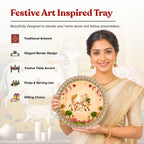 Handcrafted German Silver Pichwai Cow Design Tray 10 Inch | Round Pooja Thali | Decorative Serving Tray for Dry Fruits, Home Decor & Festive Gifting