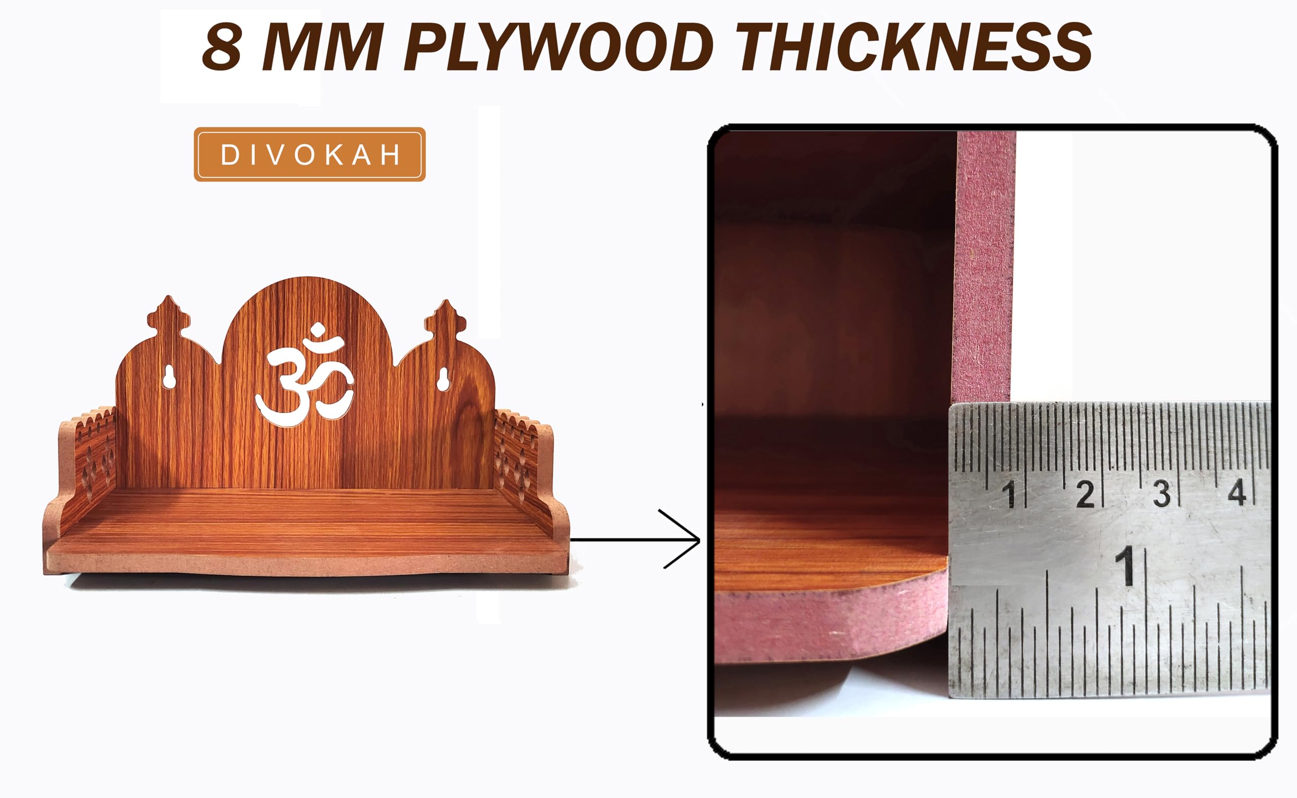 DIVOKAH® Plywood Small Wooden Temple for Home Office and Shop/sinhasan/Pooja Stand/Hindola (8.5 in * 6 in * 5.5 in) (8 MM Plywood Thickness) Wooden_3G