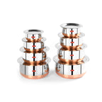 Sumeet Stainless Steel Copper Bottom Belly Shape 8 Pc Tope/Cookware/Pot Set with Lid 380ML, 500ML, 780ML, 1.1Ltr, 1.4Ltr, 1.75Ltr, 2.4Lt, 3.Ltr (Silver)