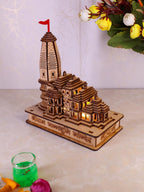 SriMaa Ventures Handcrafted Ram Mandir Ayodhya 3D Model Big Wooden Temple with Light (6X4 INCH)