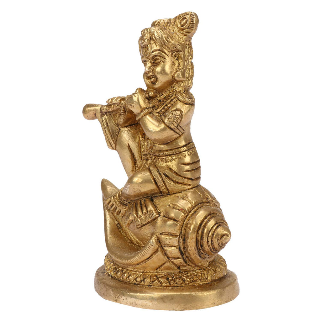 SVARUP Brass Bal Krishna Bhagwan Sitting on Shankh in Gold Color Height 4.5 Inch