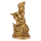 SVARUP Brass Bal Krishna Bhagwan Sitting on Shankh in Gold Color Height 4.5 Inch