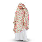 ANA Noor Jahan Pink Hibiscus Floral Prayer Dress – Pure Cotton Namaz Makhna with Tie Knot, 50″ Front × 58″ Back | Attached Sleeves | Lightweight, Breathable for Hajj, Umrah & Salah