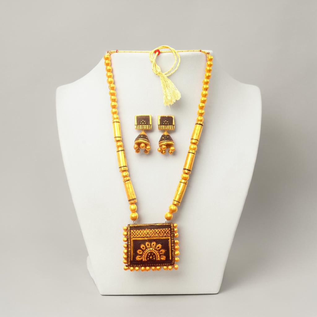 KARRU KRAFFT Handpainted Terracotta Necklace Set for Women | Handmade Ethnic Jewelry | Lightweight Designer Jewellery
