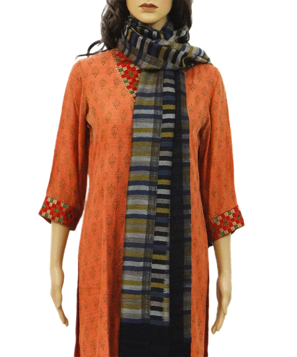 ONE ECHELON Cashmere Scarf Stole for Women Men | Large Wrap Shawl in Two-Toned Reversible Block Stripes (Black)