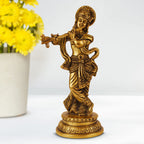 ARTVARKO™ Brass Lord Krishna Idol Statue God Love Murti for Home Decor Living Room Pooja Temple Sculpture Gift Item Gold Height 8 Inch